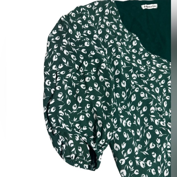 Reformation Green White Floral V Neck Crop Top Blouse Size Small - Picture 3 of 9